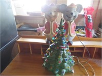 CERAMIC CHRISTMAS TREE AND MICE AND ELVES (SOME