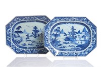 PAIR OF CHINESE EXPORT BLUE & WHITE PLATTERS