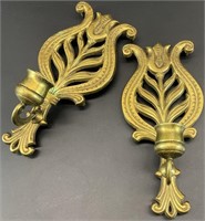 Pair Wilton Brass Candle Holder Wall Sconces