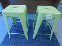 2 New Retro Neon Green Stools (24") & Floor Mat