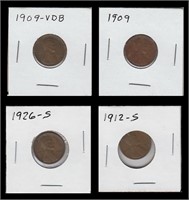 US Coins 4 - Lincoln Cents 1909, 1909 VDB, 1912-S,
