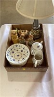 Decorative dishes, lamp, owls that are bells, l