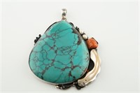 Sterling Silver, Turquoise, Coral, Pearl Pendant