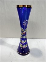 Cobalt blue bud vase handpainted 8 in