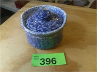 Vintage Blue Spongeware Bowl w/ Lid