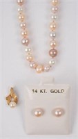 14K Baroque Pearl Necklace, Earrings & Pendant.