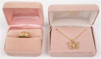 14K Gold Butterfly Necklace & Heart Ring.