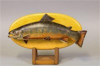 Mike Borrett Carved Brook Trout on Plaque,