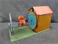 Vintage Wind Up Squirrel Cage Tin Litho Toy