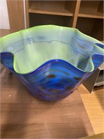 Hand Blown Glass Blue Vase 14 tall x 22"