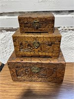Three Hong Kong Wood Carved Boxes
