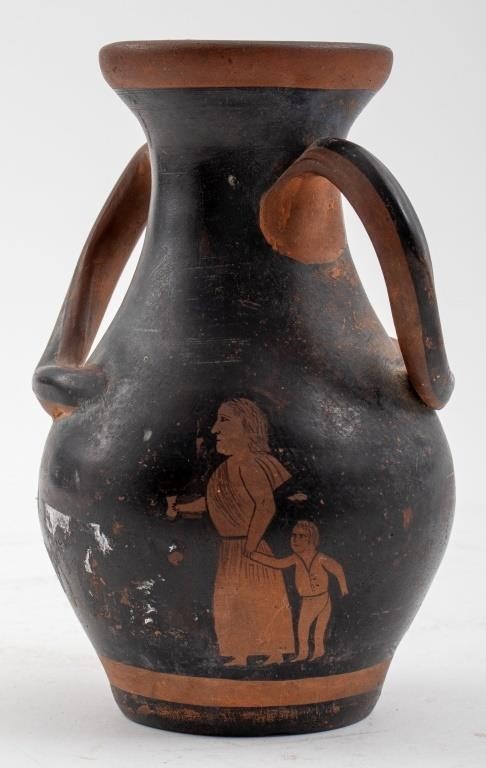 American Folk Art Painted Pottery 2-Handled Vase