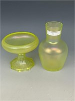 Vaseline Stretch Glass Tumble Up & Compote