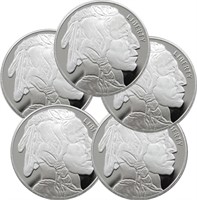 (5) 1 oz. Silver Buffalo Design Rounds