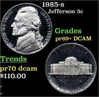 Proof 1985-s Jefferson Nickel 5c Grades GEM++ Proo