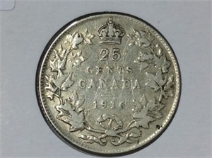 1916 (f15) Canadian Silver 25 Cents