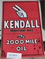KENDALL MOTOR OIL SINGLE SIDED TIN SIGN