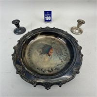 Silver Serving Tray and Candlestick Holders