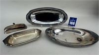 Silver Butter Dish & Serving Trays