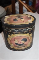 Wooden box with rooster painted on it