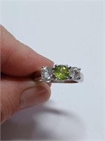 Gemstone Green Peridot Ring Marked Sterling-