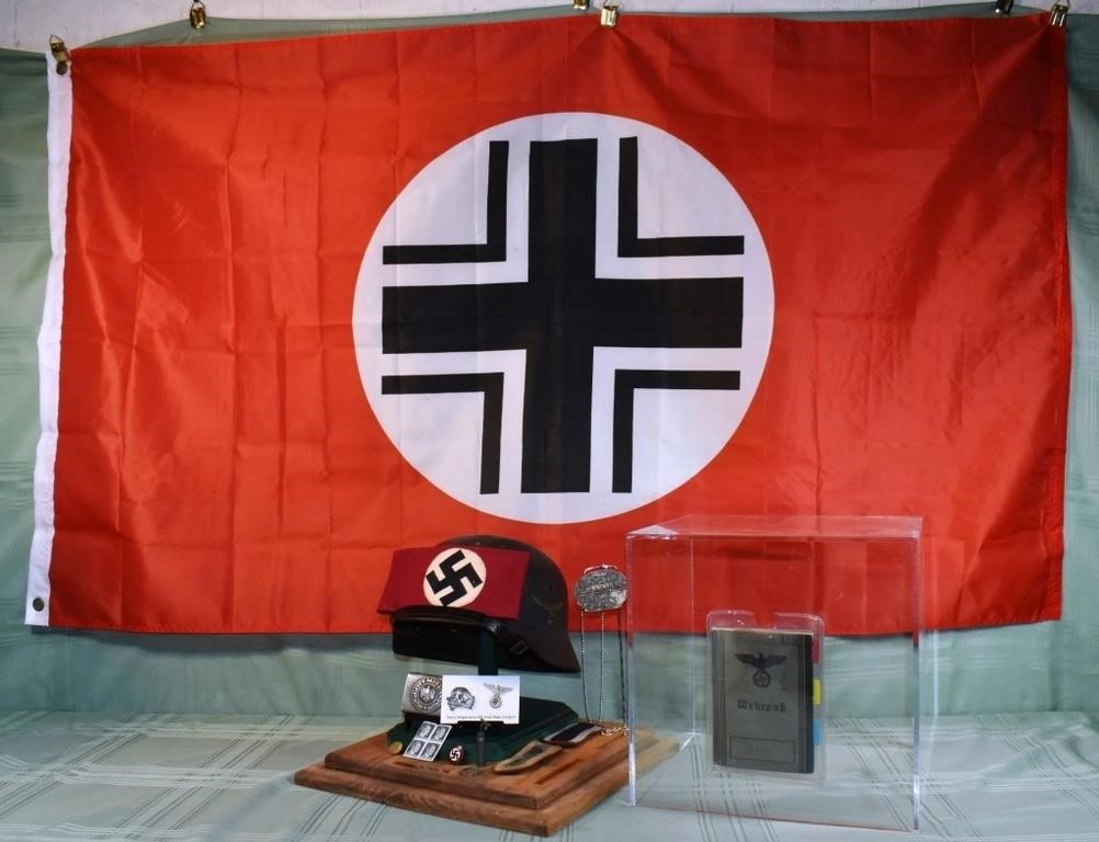 German WWII military artifacts in a Plexiglas disp