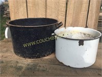 Pair of large enamel pots for planting