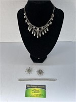 Vintage Rhinestone Necklace, Bracelet, and