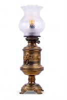 Brevete Electrified Oil Lamp w/ Etched Glass Shade