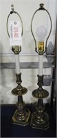 Pair of Brass Column Table lamps w/No Shades.