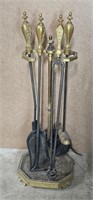 Ornate Brass & Iron Fireplace Tool Set