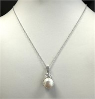 Sterling Silver Topaz Cultured Pearl Necklace