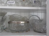 shelf of glassware, cut, pressed and more