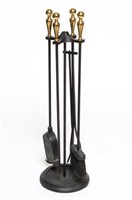 Modernist Steel Stand & Four Brass Fire Tools