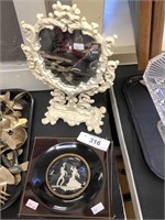 Hand carved Asian silhouettes, mirror.