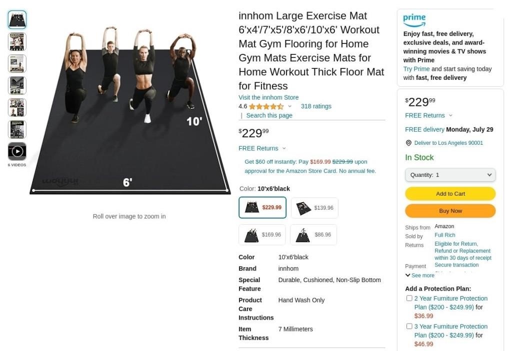 W8672  innhom Large Exercise Mat, 10'x6