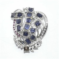 Silver Iolite Smokey  Cz(10.35ct) Brooch Pendant