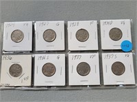 Buffalo nickels; 1924-1937; qty 8. Buyer must conf