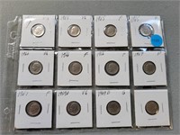 Roosevelt dimes; 1965-1969; qty 12. Buyer must con