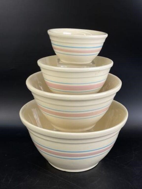 McCoy Pink & Blue Stripe Pottery Nesting Bowls