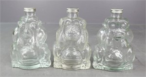 Glass Monkey Hear, See, & Speak No Evil Bottles
