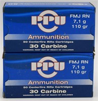 100 Rounds Of PPU .30 Carbine Ammunition