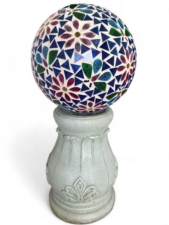 Flower Mosiac Glass Gazing Garden Globe w/ Stand