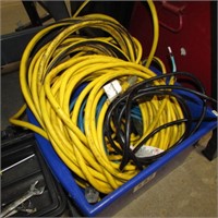 BOX OF EXTENSION CORDS ETC
