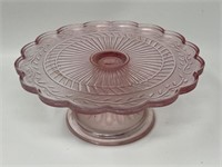 Scalloped Pink Glass Vintage Cake Stand 8.5"