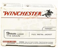 100 Rounds Of Winchester 9mm Luger Ammunition