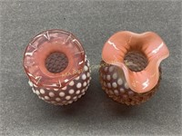 2 Fenton Cranberry Opalescent Hobnail Vases