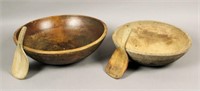 2 Vintage Wooden Mixing Bowls & Spoons