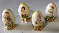 Four Hand Painted Eggs, Marked Italy, 2" h