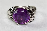 Vintage "Taxco" Sterling Faceted Amethyst Ring 5 G